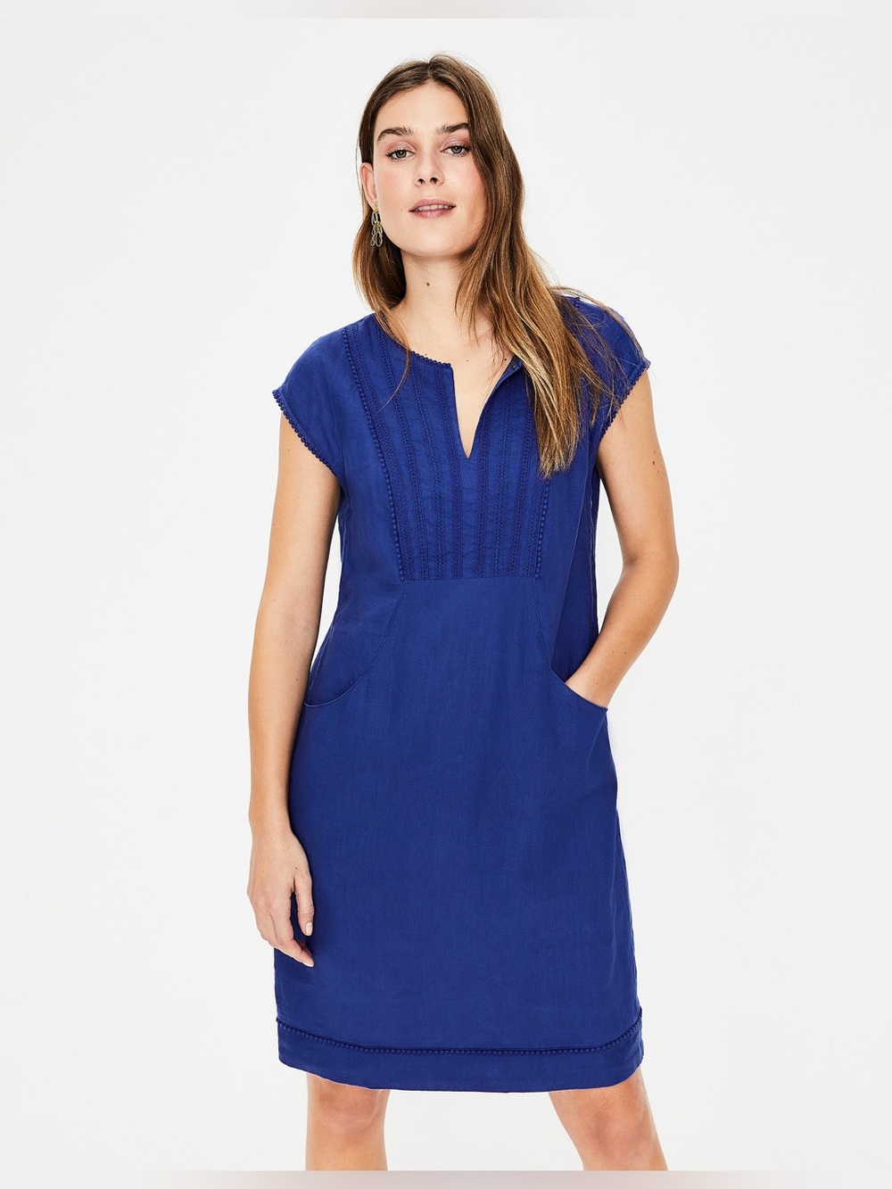 Boden Jessica Dress 100% Linen w/ Pockets Royal Blue NWT US 12 Large